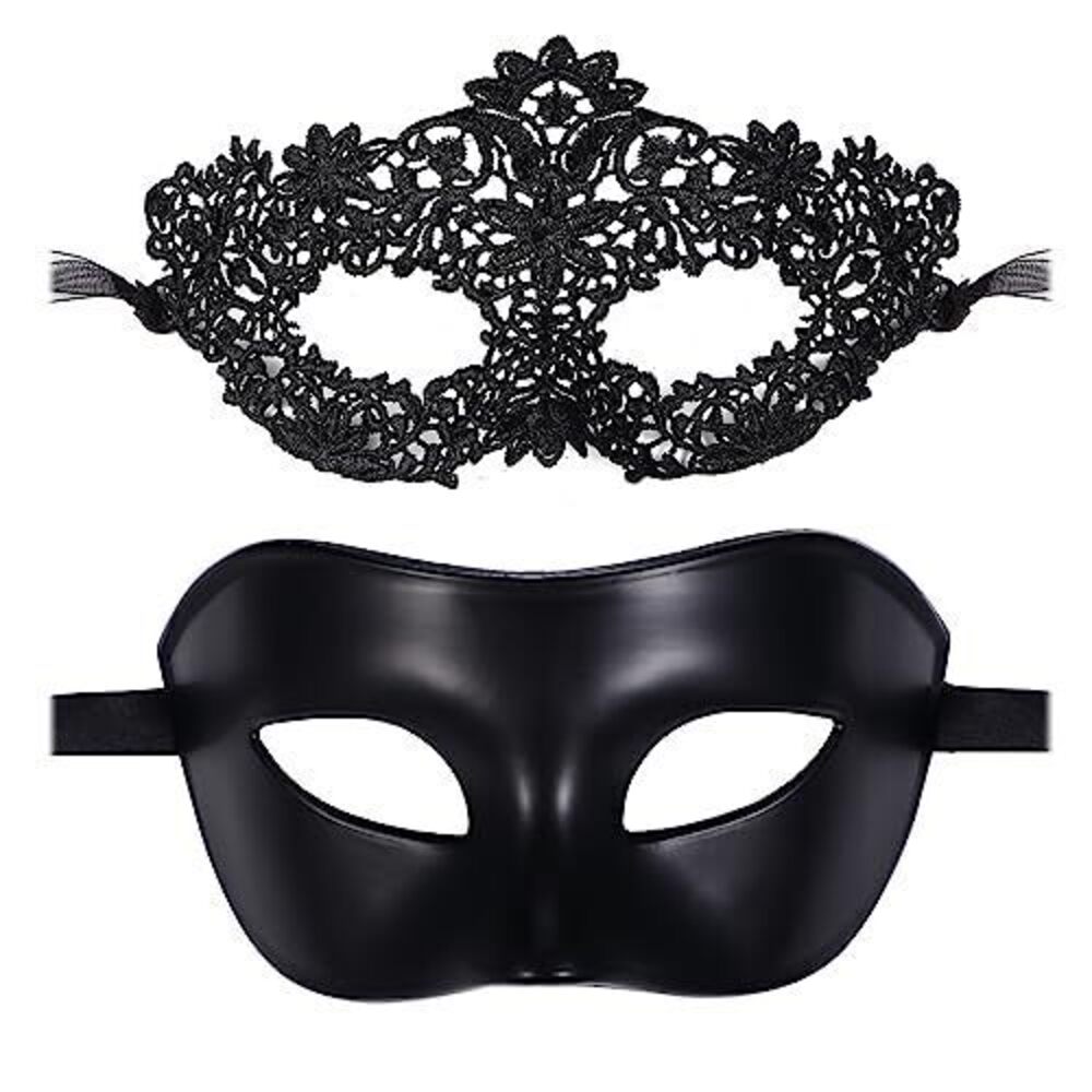 1197 2 Pcs Masquerade Mask Black Lace Ball Plastic Venetian Party Mask